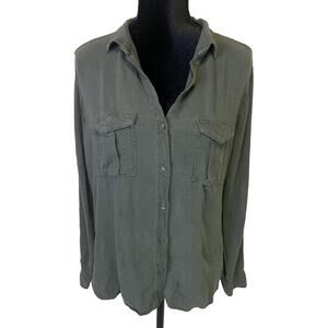 Rock & Republic Collared Shirt Womens Medium Green Long Sleeve Button Up Blouse